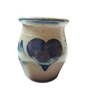 Rowe Pottery Stamped 1992, Small Salt Glaze Crock With Heart